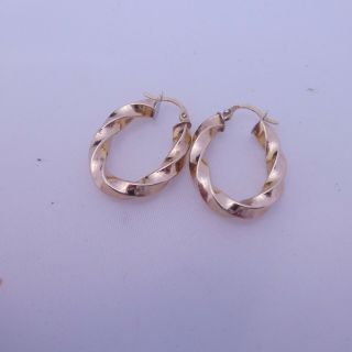 9ct gold vintage twist design hoop earrings,  9k 375 2