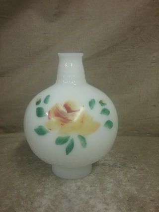 Vintage Hurricane Lamp With Hand Painted Flowers Milk Glass Globe