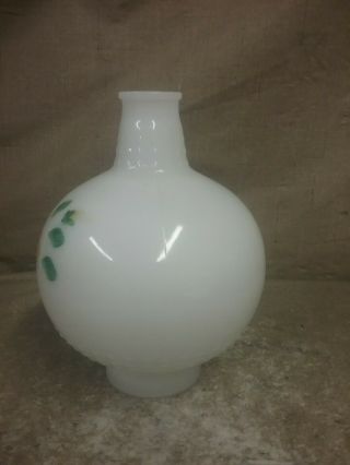 Vintage Hurricane Lamp With Hand Painted Flowers Milk Glass Globe 2