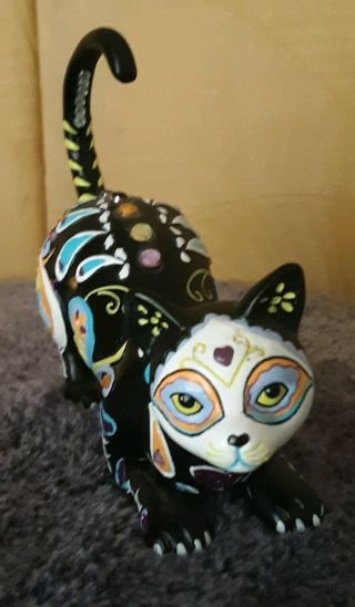 Day Of The Dead Skull Cat Figurine