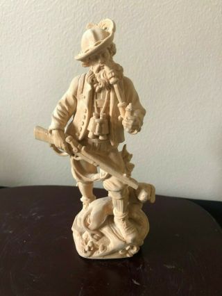 Vintage German Artist Hand - Carved Wooden Figurine Of A Hunter And His Dog