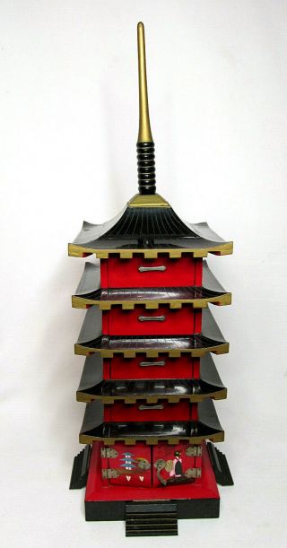 23 " Tall Vintage Japanese Pagoda Musical Jewelry Box Still