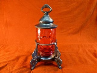 Rogers Smith Vintage Red Cranberry Glass Pickle Castor Caster Jar Antique