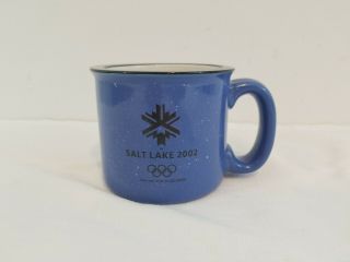 Salt Lake City 2002 Winter Olympics Large Blue Speckled Coffee Soup Mug