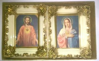 Vintage Two Hearts Picture Frames Catholic Sacred Heart Jesus Immaculate Mary
