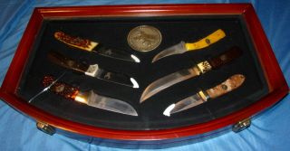 Wooden Display Case Of Collectible Knives