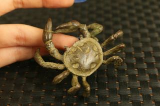 Mini Old Bronze Vivid Crab Statue Figure Tea Pot Lid Stand Tea Tray Ornament