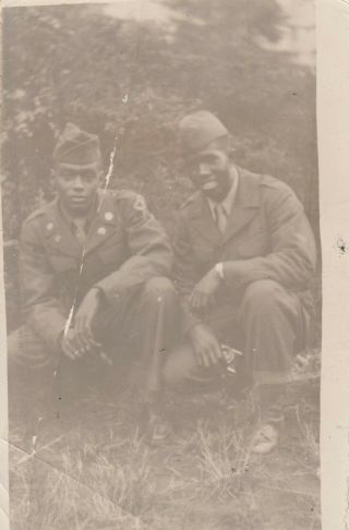 Vintage Military Photo 2 Black African American Soldiers In Uniforms