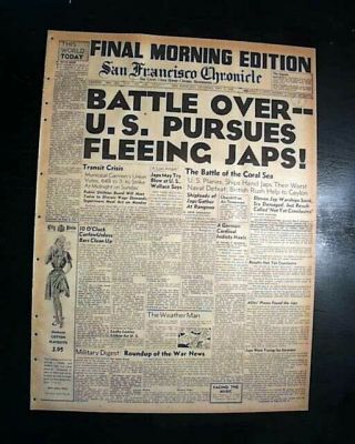 Battle Of The Coral Sea Naval Battle Off Australia World War Ii 1942 Newspaper