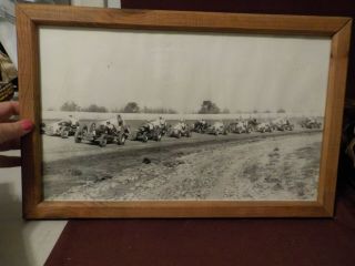 Reprint Black & White Picture Of Vintage Car Race In Wood Frame