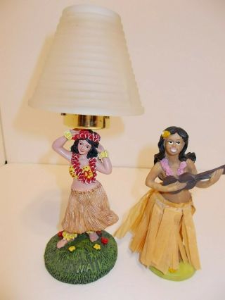 Set Of 2 Vintage Hawaiian Hula Girls (1) Dashboard Bobble & (1) Tealight Lamp