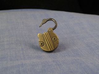 Antique Brass Miniature Trick Puzzle Padlock Lock Dog Collar Secret Opening