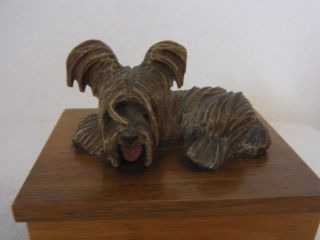 Vintage Italy Wood Box With Carved Wood Terrier Dog Anri Style Cm
