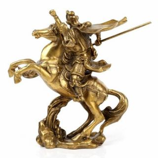 Chinese OLD Hero Guan Gong Guan Yu ride on horse bronze statue 3