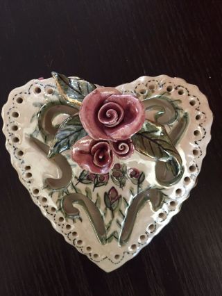 Heather Goldminc Wall Pocket Heart And Roses Blue Sky Clayworks Pottery