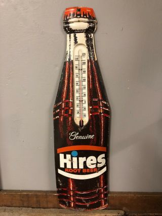 Vintage Hires Root Beer Bottle Thermometer Steel Sign 7 1/2”x28”