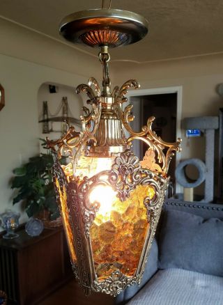 Hollywood Regency Street Light Vintage Pendant Light Amber 5 Available 2