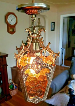 Hollywood Regency Street Light Vintage Pendant Light Amber 5 Available 3