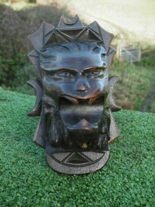 19thc Gothic Oak Carved Head Of A Devilish Grotesque C.  1860