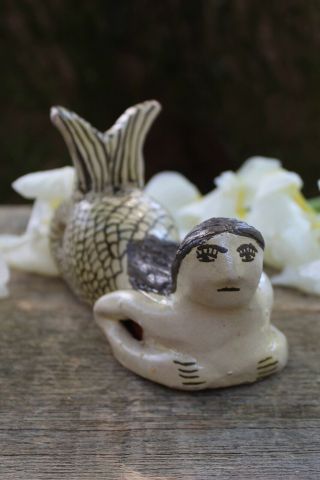 Small Mermaid Naive Clay Handmade Tzintzuntzan Purépecha Indian Mexican Folk Art