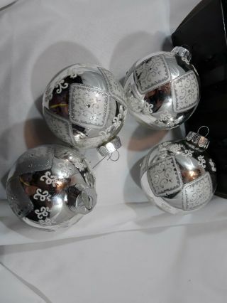 Celebrations By Radko Christmas Ornaments Hand Crafted Glass Silver Globes