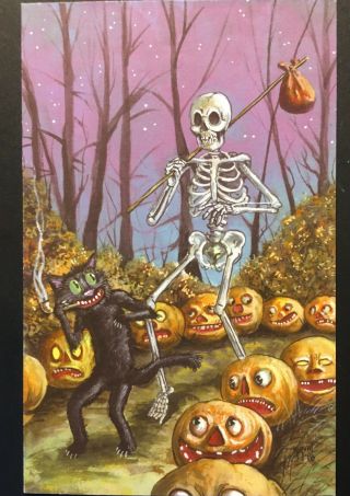 Kirscht Shiverbones Vintage Halloween Postcard One Of A Kind With Sketch