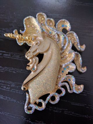 Rare Vintage Kirks Folly Whimsy Unicorn Pendant & Brooch Pin Gold Toned