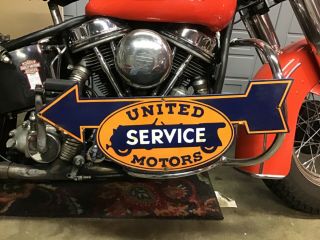 Rare Vintage Porcelain Die Cut United Motors Service Arrow Sign Ford Harley Chev