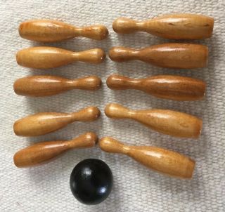Vintage Mini Wooden Bowling Game,  10 Pins And Wooden Ball