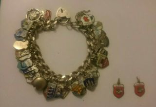 Vintage Sterling Silver Gate Bracelet With 39 Silver Enamel Charms Weight 66.  5g