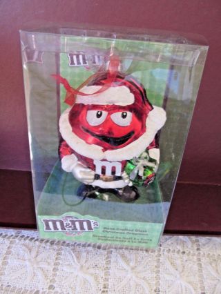Kurt Adler M&m Hand Crafted Glass Ornament Red Character As Santa W Present Nib