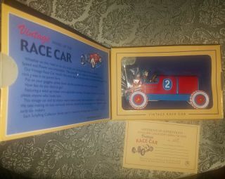 Schylling Vintage Wind Up Tin Race Car 2 Red Blue