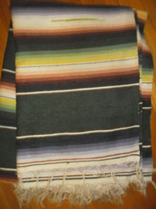 Mexican Southwest Wool Stripe Serape Blanket With Fringe 93 " X 62 " -