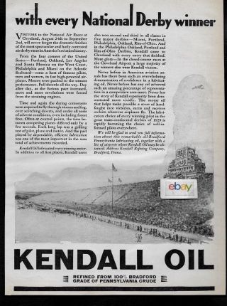 Kendall Oil Gasoline 1929 National Air Races Cleveland Airport Winners Ad