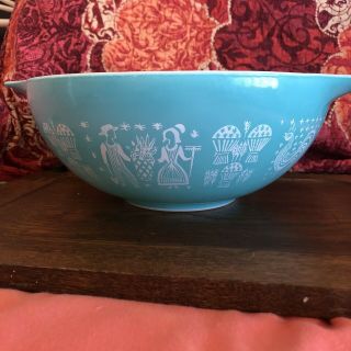 Vtg Pyrex 444 Turquoise Amish Butterprint 4 Qt Cinderella Mixing Nesting Bowl