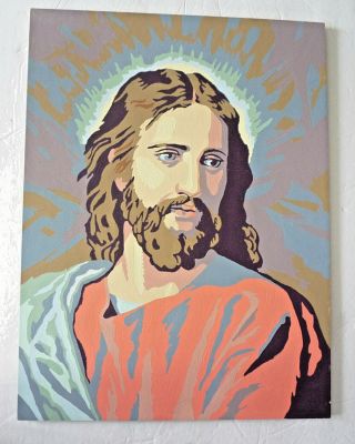 Vintage Completed Paint By Number Jesus Christ,  16 " X 12 ",  Good Color,  Lord