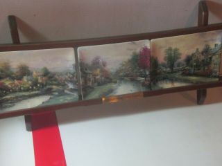 Thomas Kinkade “lamplight Village” Collector Plates With Wooden Display Frame