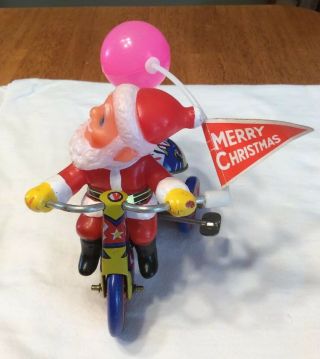 VTG Korea Tin Toy - MTU,  Santa Claus W/Tricycle Mechanical Wind Up Toy W/ Bell 2