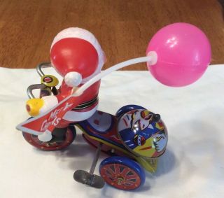VTG Korea Tin Toy - MTU,  Santa Claus W/Tricycle Mechanical Wind Up Toy W/ Bell 3