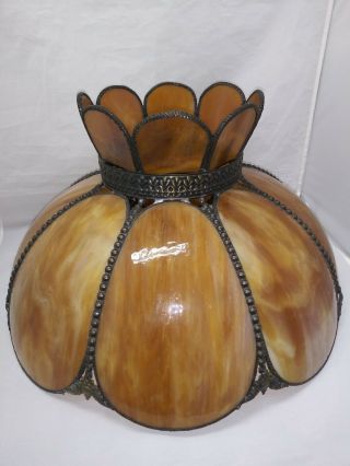 Vintage Amber Butterscotch Slag Stained Glass Pendant Or Lamp Shade Extra Large
