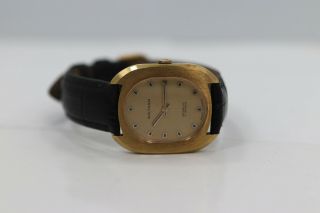 Vintage Mens Waltham Incabloc 17 Jewel Gold Tone Swiss Watch Black Leather