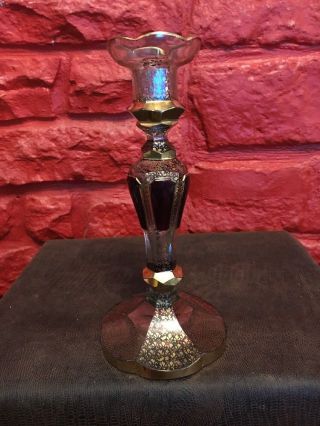 Antique 19thc Bohemian Moser Black Red Cabochon Gold Gilt Crystal Candleholder