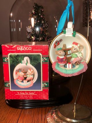 Vtg Enesco Christmas Tree Mouse Ornament A Song For Santa Cozy Cup Mice Series