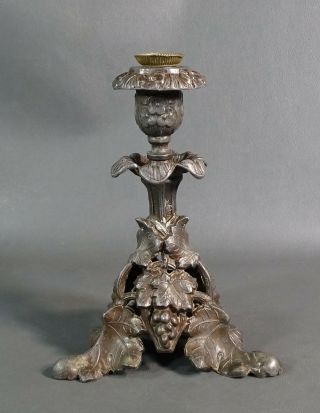 Antique Art Nouveau German Austrian Pewter Grapes Vine Candlestick Candle Holder