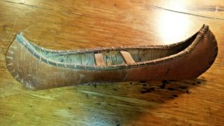Old Vintage Native American Souvenir Birch Bark Canoe,  Toy,  Large Size