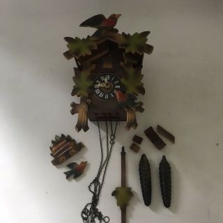 Vintage German Cuckoo Clock Wooden Hand Carved Black Forest Requires Some Tlc