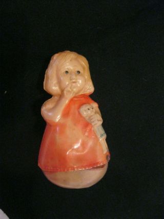 Antique Vintage Celluloid Toy Roly Poly Doll Girl Delicate Plastic Baby Rattle