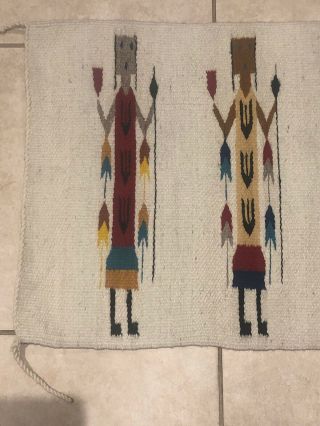 Vintage Wool Woven Native American Indian Yei Rug Corn Weaving 39 3/4 X 20 1/2” 2