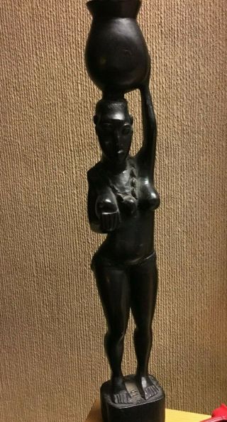 Vintage African Women Hand Carved Wooden Statue,  15 " Tall Incredible