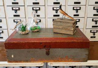 Primitive Painted Wood Tool Box Vintage Antique Dovetailed Farmhouse